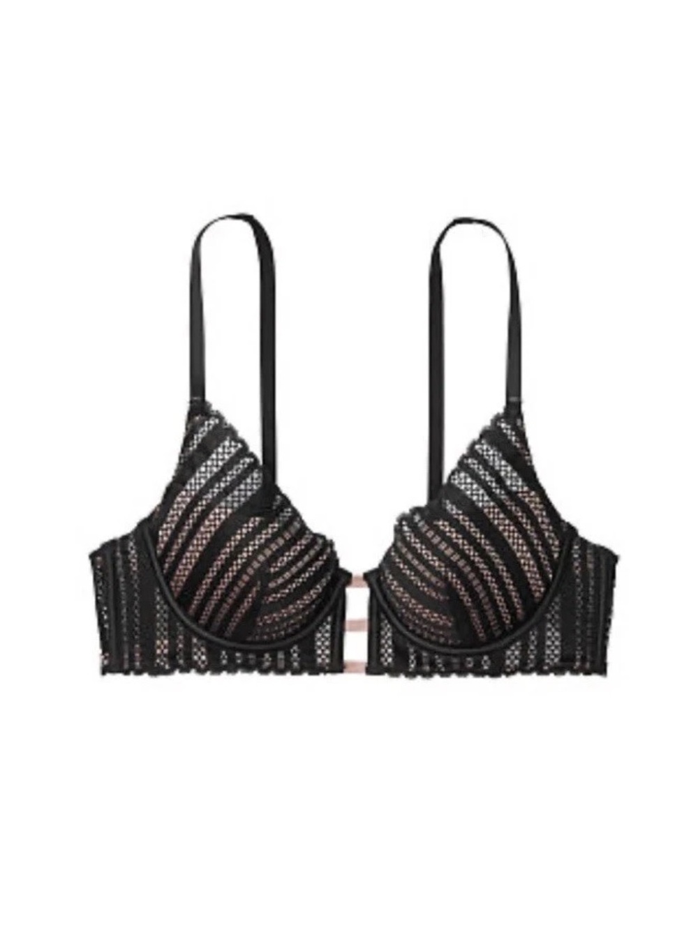 Victoria’s Secret Luxe Lingerie Lace Plunge Bra 34DD Lightly Lined Black NWT